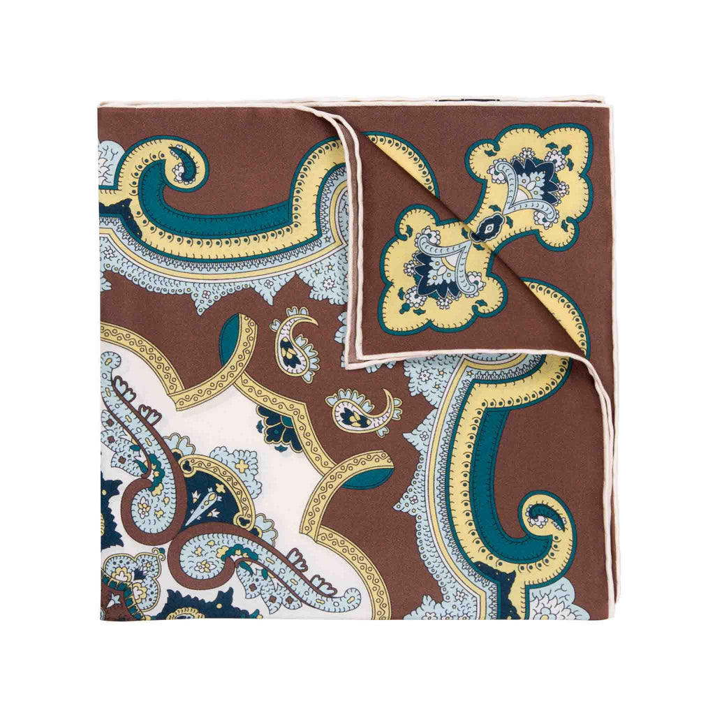 Almond Etna Brown Pocket Square Serà Fine Silk