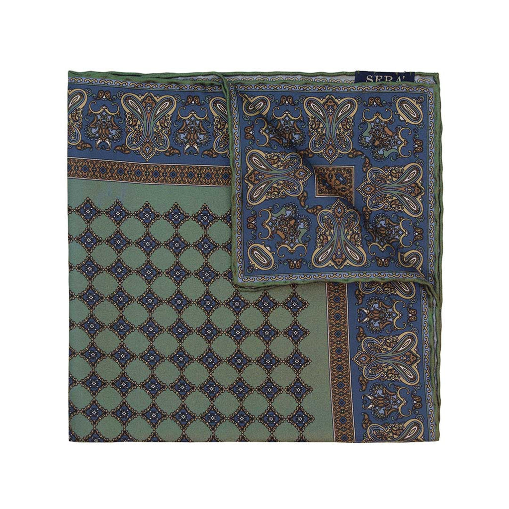 Ravenna Olive Green Silk Pocket Square Serà Fine Silk