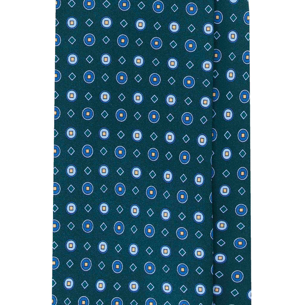 Green Silk Tie with Blue Geometric Pattern Serà Fine Silk