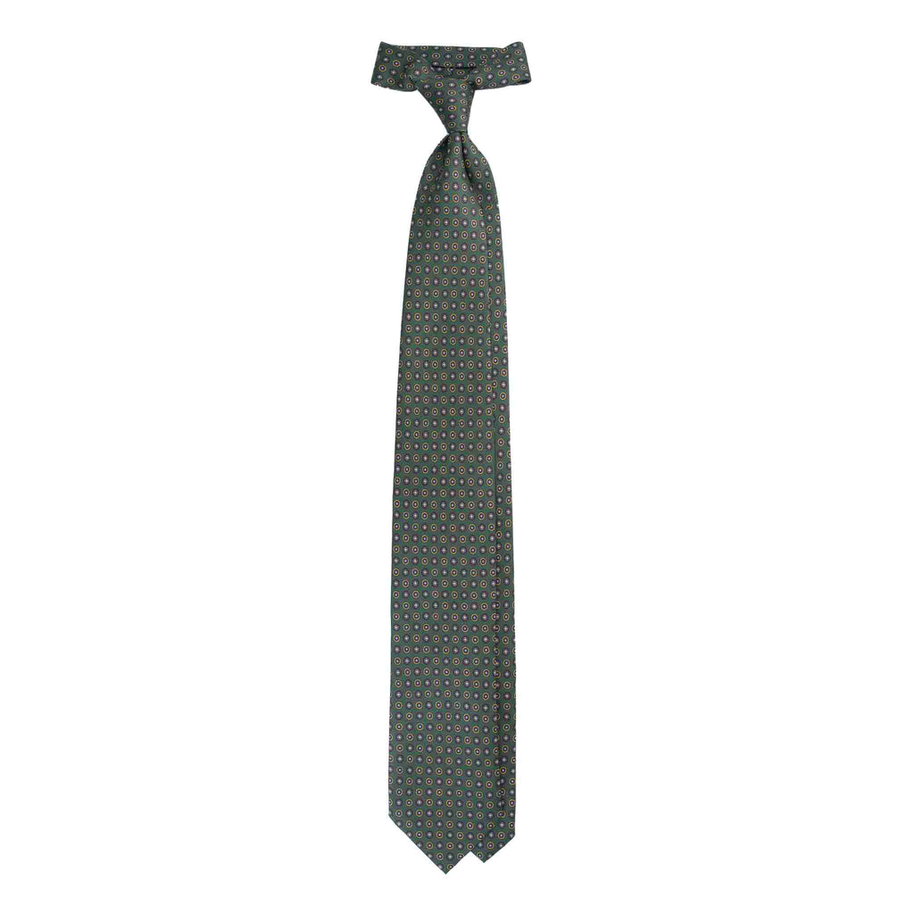 Olive Green Silk Tie with Yellow Flower Medallions Serà Fine Silk