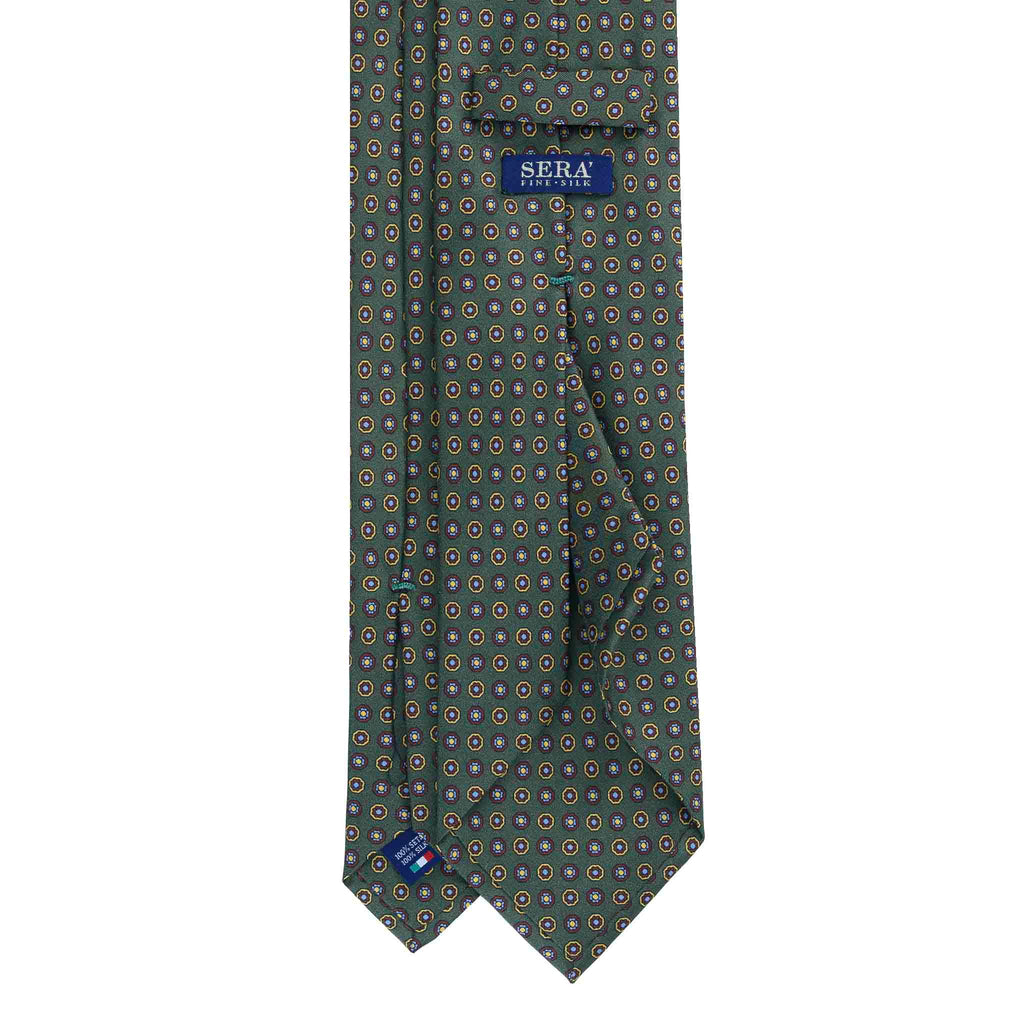 Olive Green Silk Tie with Yellow Flower Medallions Serà Fine Silk