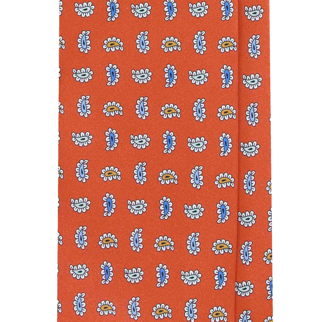Orange Silk Tie with Colorful Paisley Pattern Serà Fine Silk