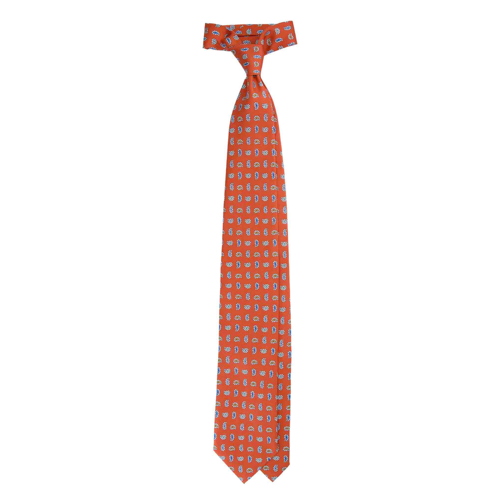 Orange Silk Tie with Colorful Paisley Pattern Serà Fine Silk