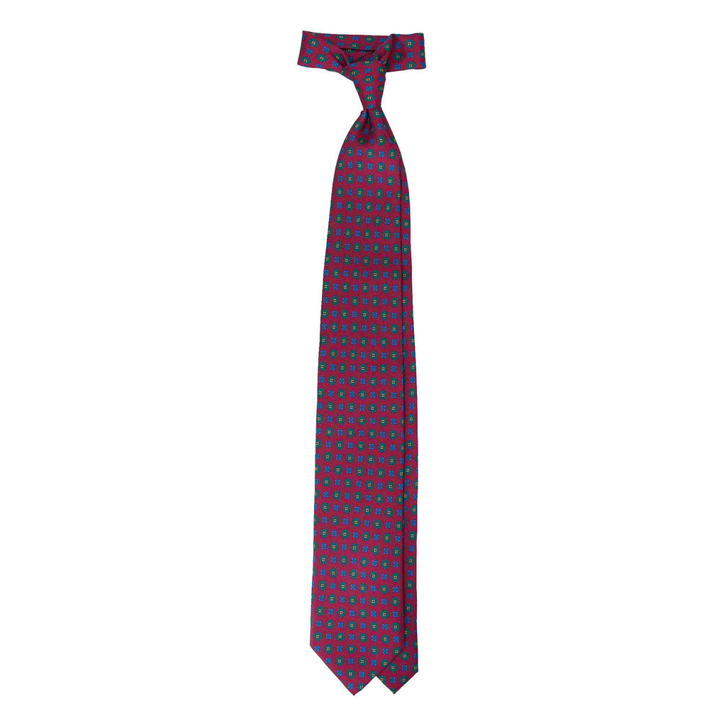 Burgundy Silk Tie with Green Flowers Pattern Serà Fine Silk