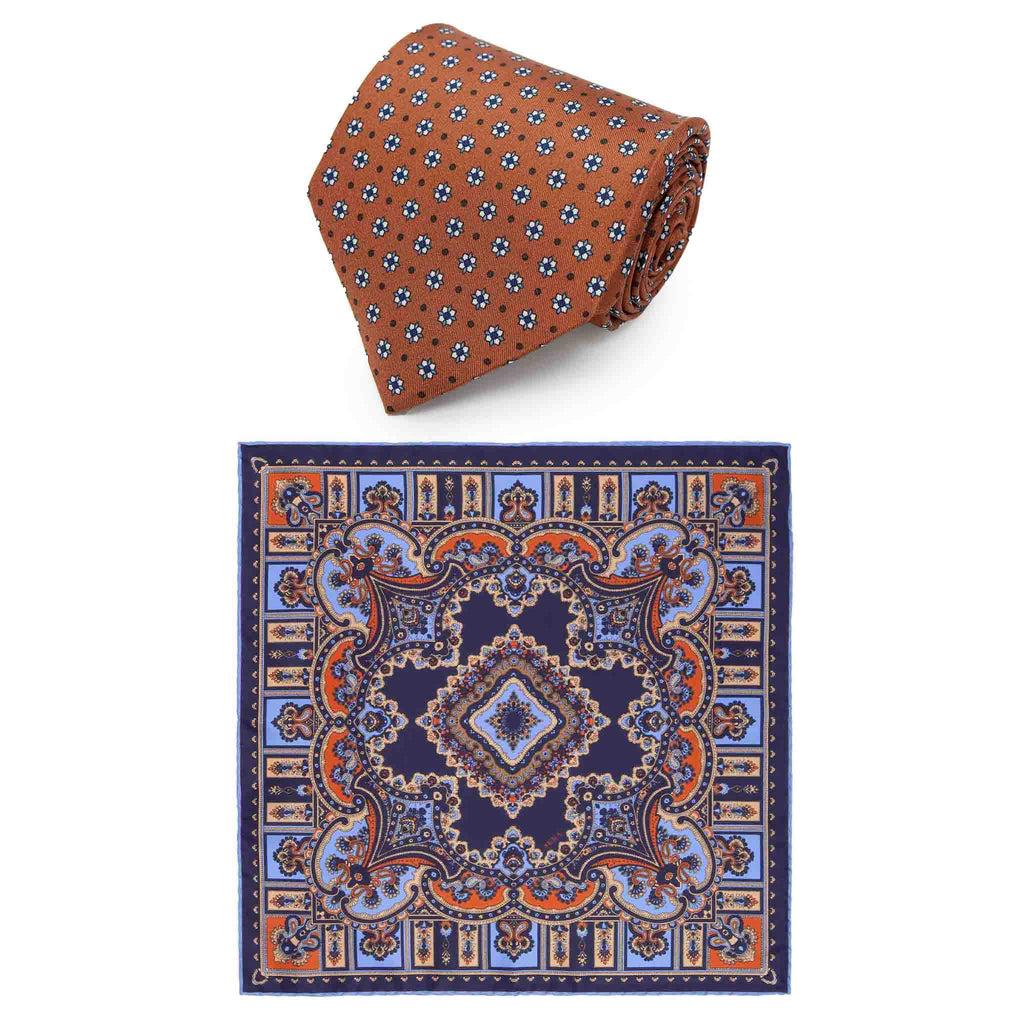 Orange Tie & Licorice Barolo Pocket Square Set Serà Fine Silk