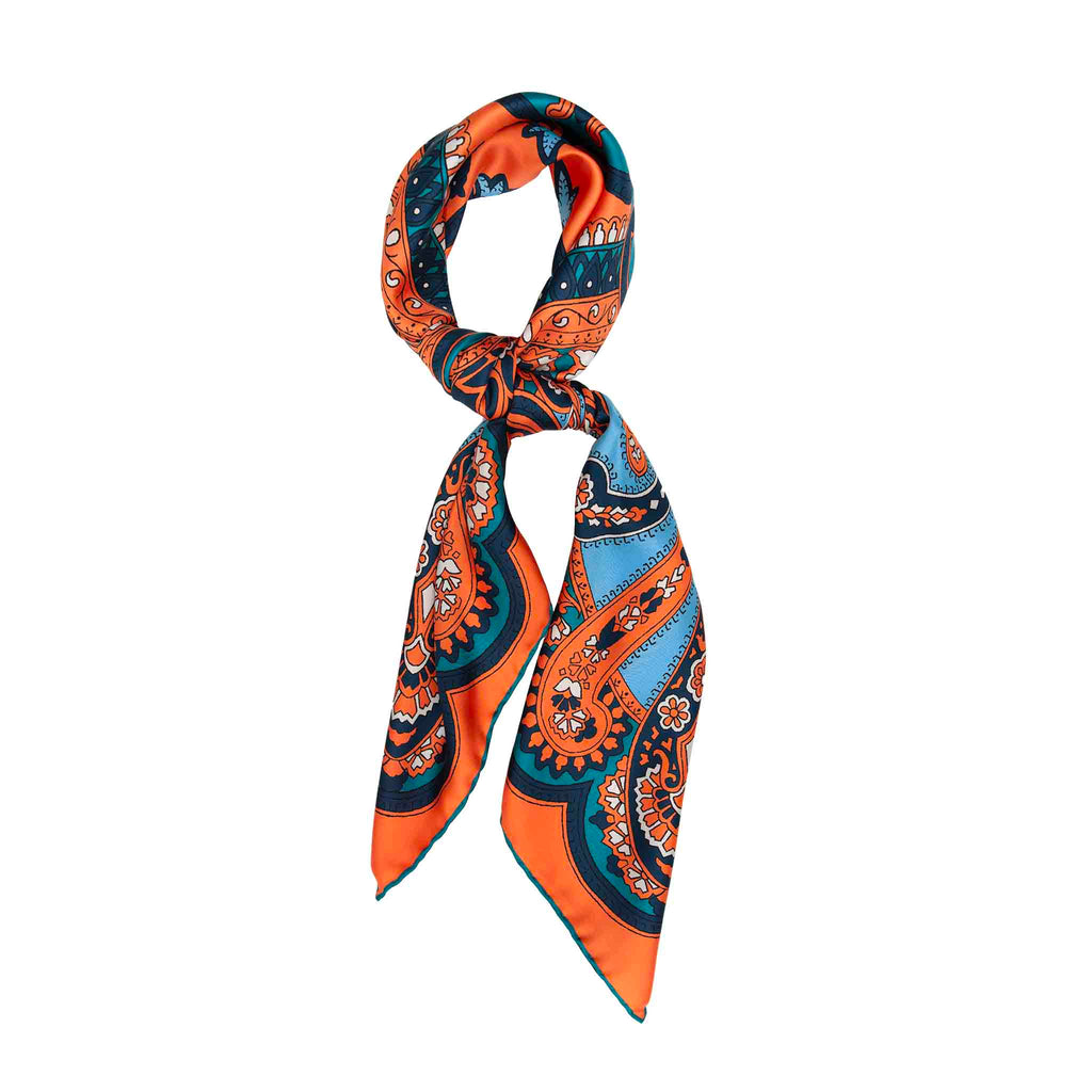Beatrice Orange and Light Blue Silk Scarf Serà Fine Silk