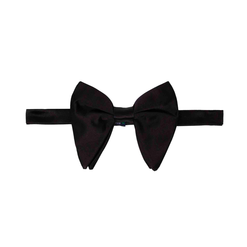 Black Satin Pre-Tied Silk Butterfly Bow Tie Extra Big Model Serà Fine Silk