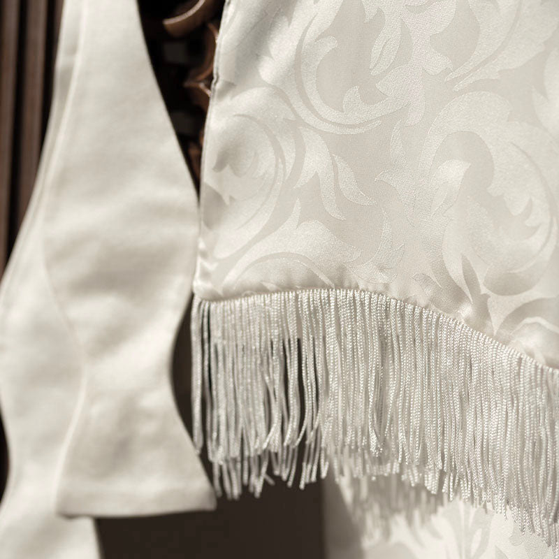 White Ornate Pattern Silk Scarf | Serà Fine Silk