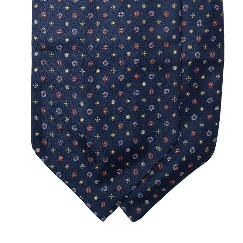 Ink Blue with Flowers Pattern Silk Ascot Serà Fine Silk