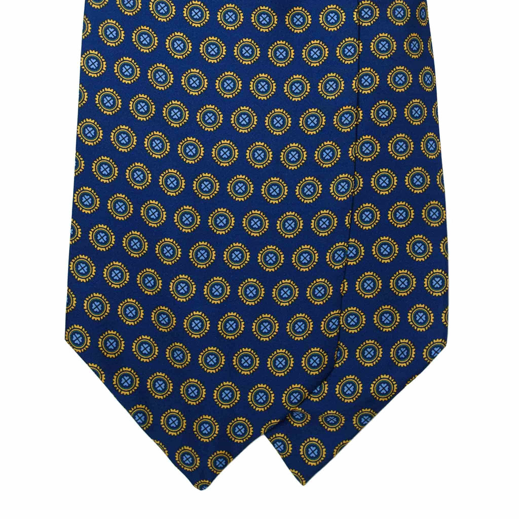 Blue Silk Ascot with Yellow Medallions Serà Fine Silk