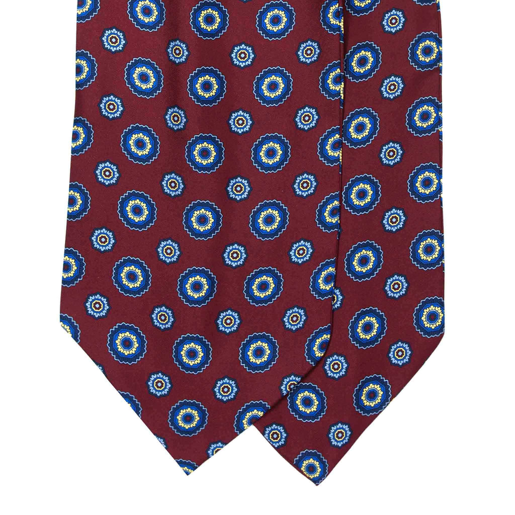 Burgundy Silk Ascot with Big Blue Flowers Serà Fine Silk