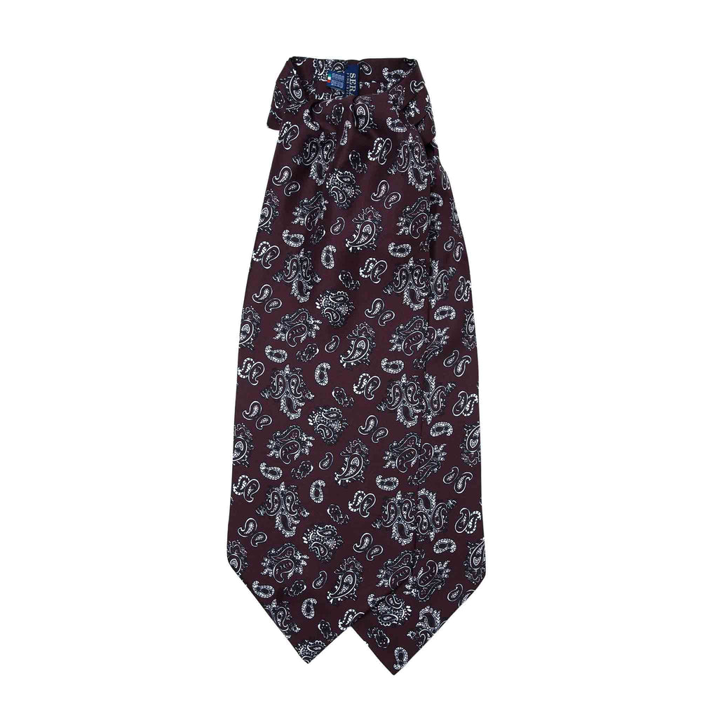 Burgundy Silk Ascot with Floral Paisley Serà Fine Silk