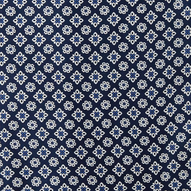 Blue with White Flowers Pattern Silk Ascot Serà Fine Silk