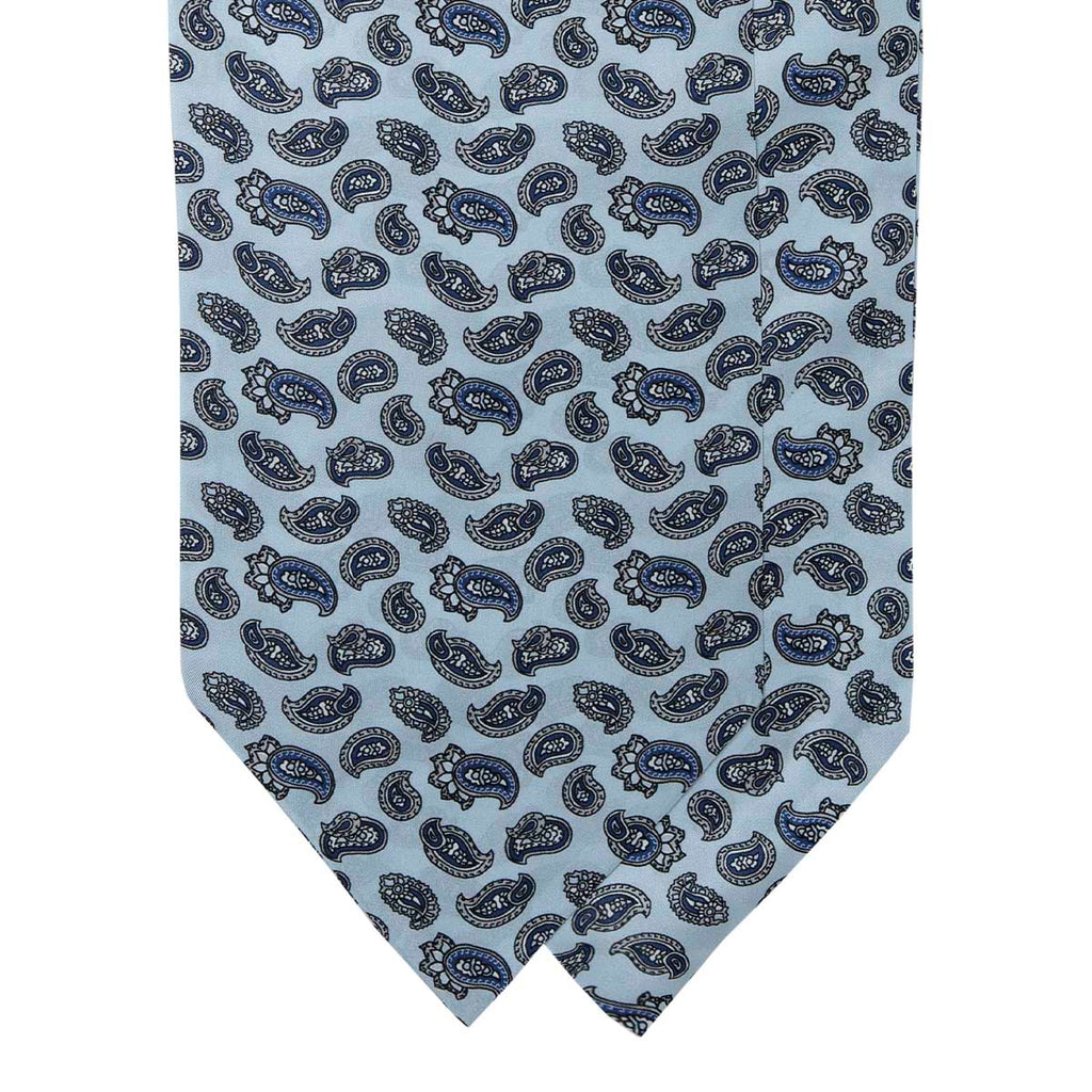 Light Blue and Navy Big Paisley Silk Ascot Serà Fine Silk