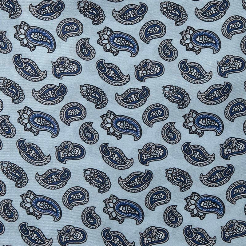 Light Blue and Navy Big Paisley Silk Ascot Serà Fine Silk