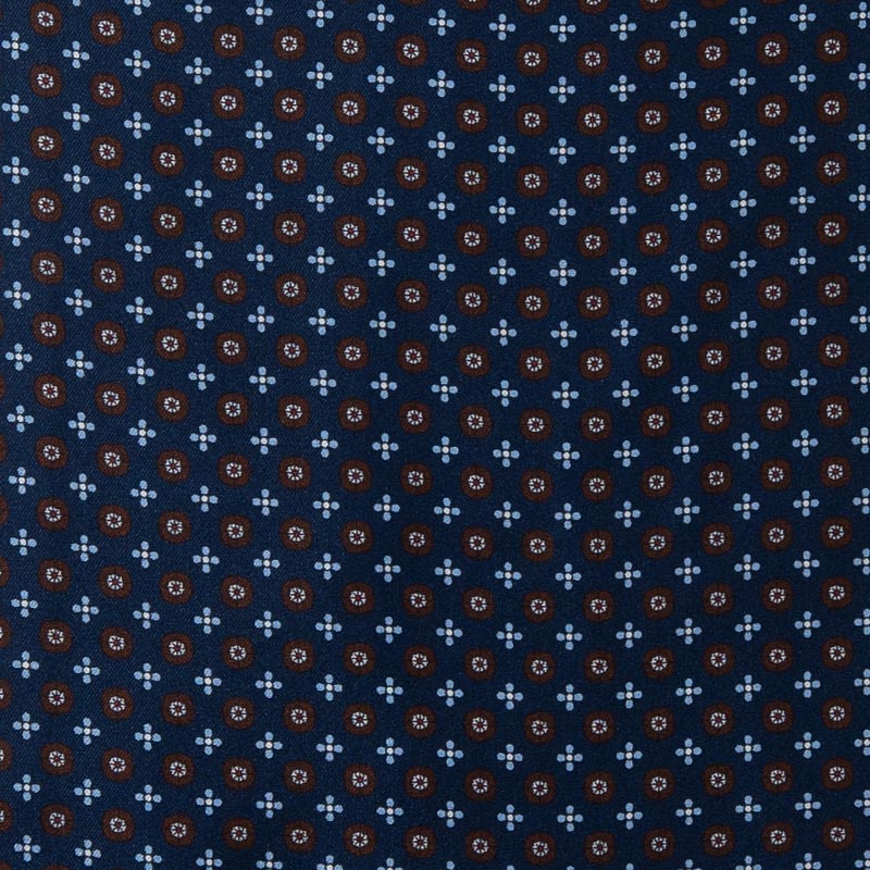 Navy Blue with Light Blue Small Flowers Silk Ascot Serà Fine Silk