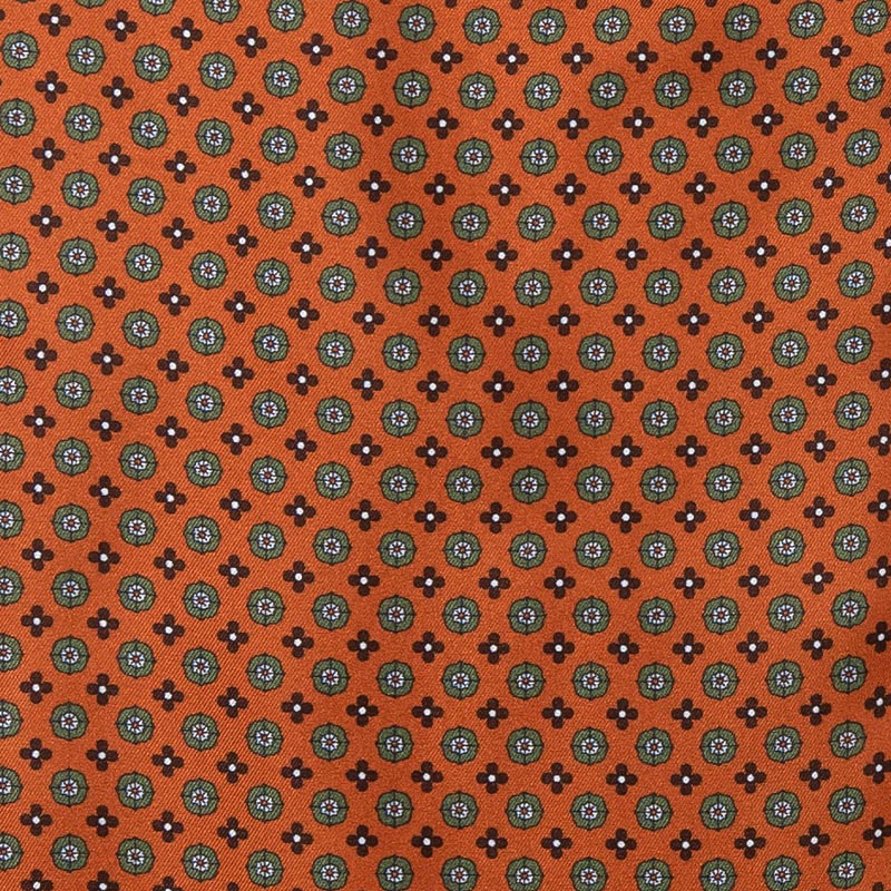 Orange with Small Flowers Pattern Silk Ascot Serà Fine Silk