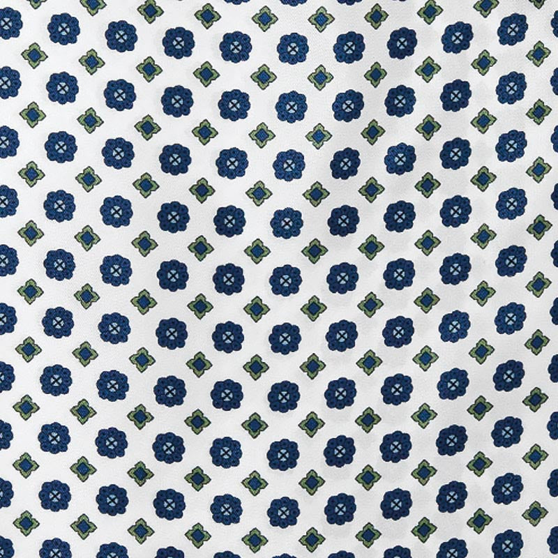 White and Navy Flowers Pattern Silk Ascot Serà Fine Silk