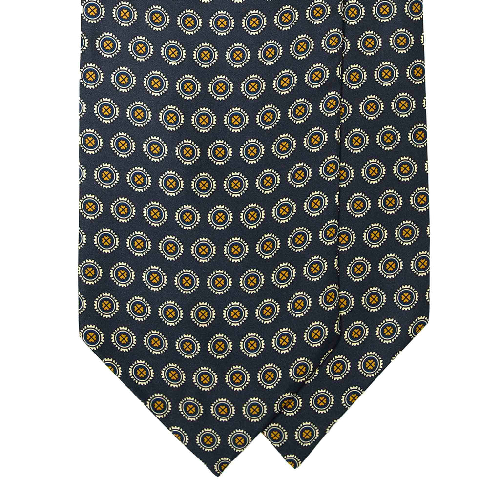 Dark Grey Silk Ascot with White and Yellow Medallions Serà Fine Silk