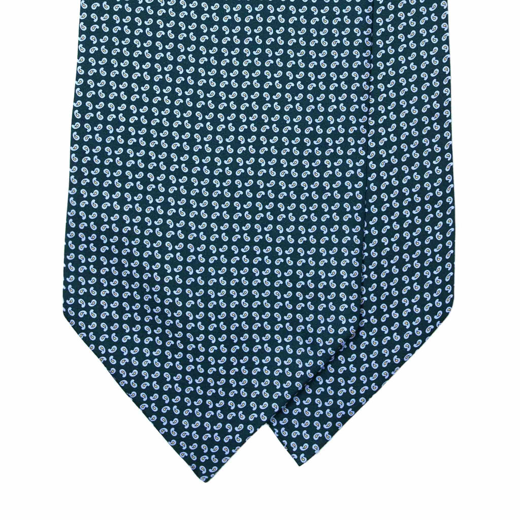 Forest Green Silk Ascot with Small Light Blue Paisley Serà Fine Silk