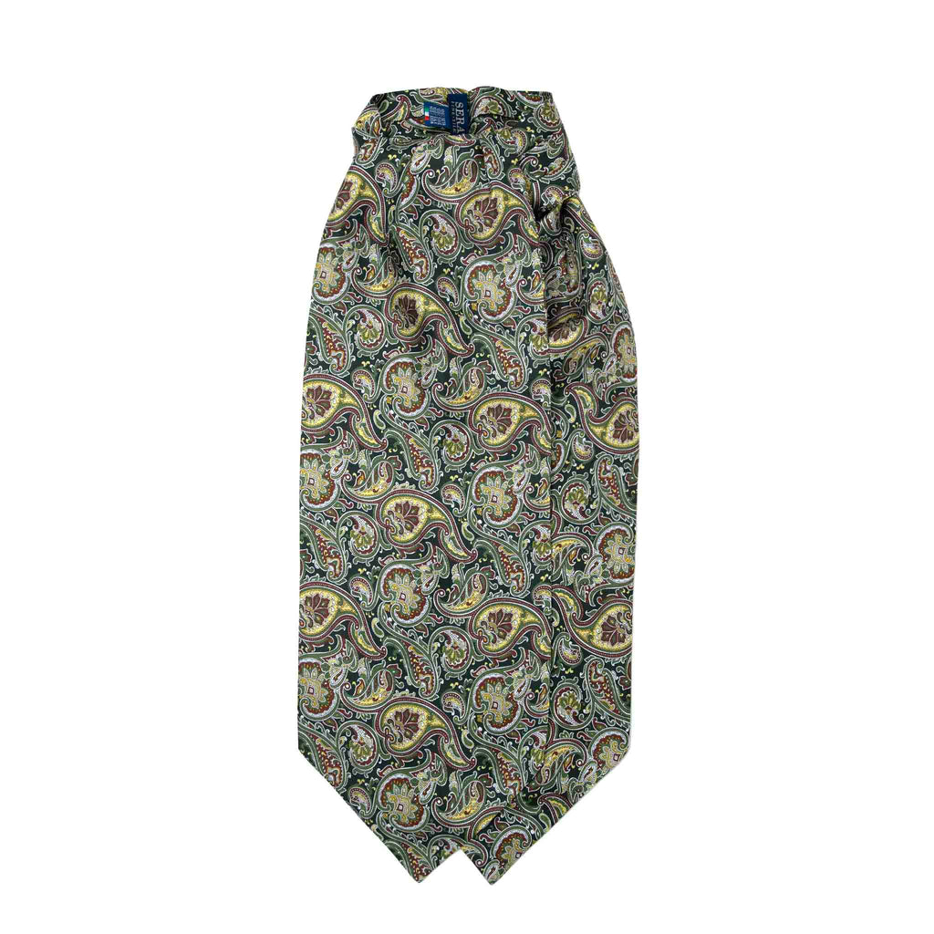 Green and Yellow Big Paisley Silk Ascot Serà Fine Silk