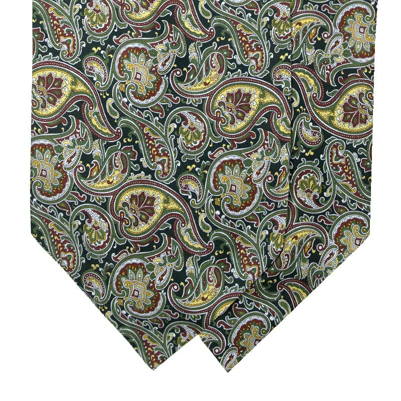 Green and Yellow Big Paisley Silk Ascot Serà Fine Silk