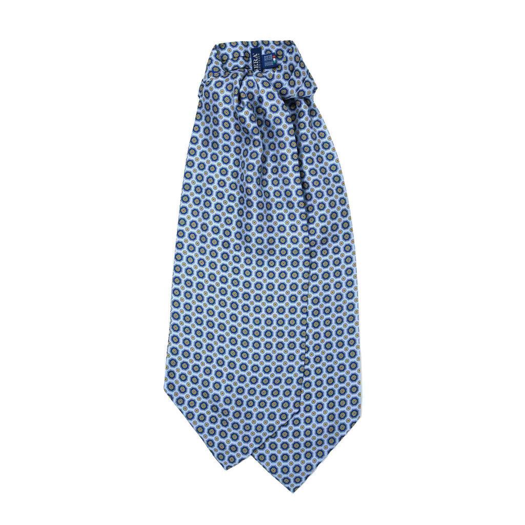 Light Blue Silk Ascot with Geometric Pattern Serà Fine Silk