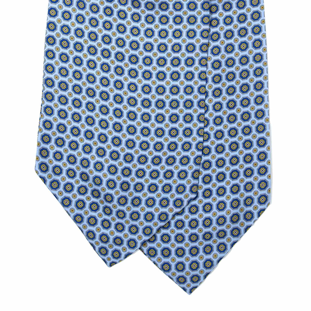Light Blue Silk Ascot with Geometric Pattern Serà Fine Silk