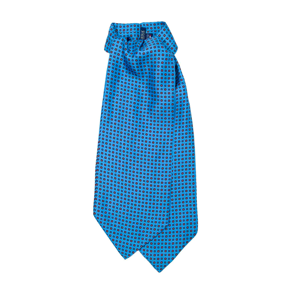 Light Blue Silk Ascot with Square Pattern Serà Fine Silk