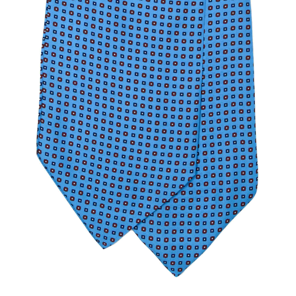 Light Blue Silk Ascot with Square Pattern Serà Fine Silk