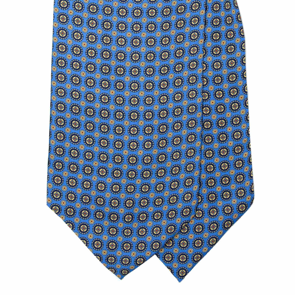 Light Blue Silk Ascot with Yellow Circle Medallions Serà Fine Silk
