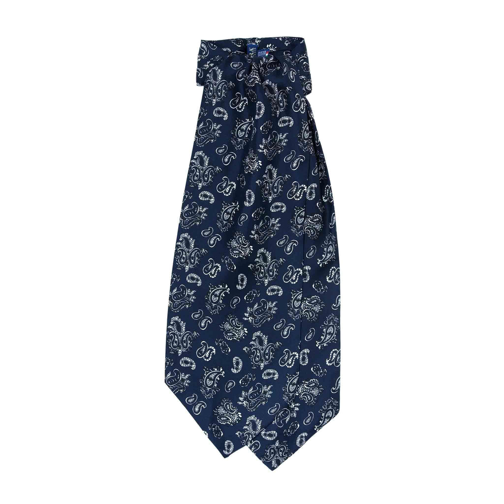 Navy Blue Silk Ascot with Floral Paisley Serà Fine Silk