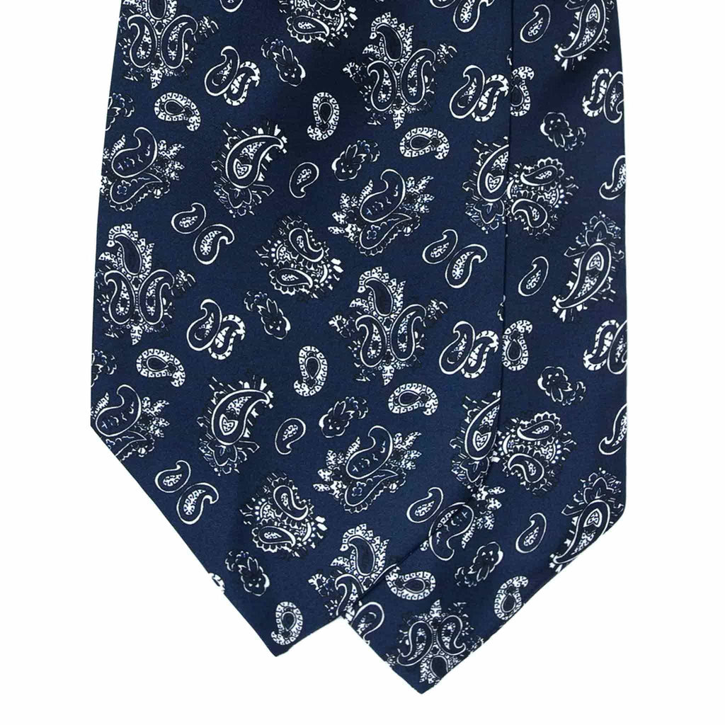 Navy Blue Silk Ascot with Floral Paisley Serà Fine Silk
