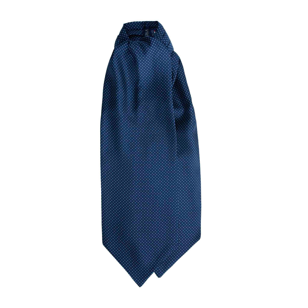 Navy Silk Ascot with Small Square Dots Serà Fine Silk