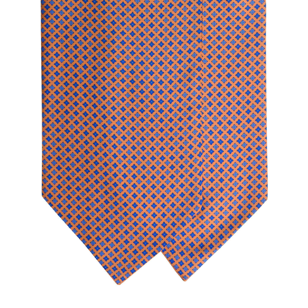 Orange Silk Ascot with Blue Square Pattern Serà Fine Silk