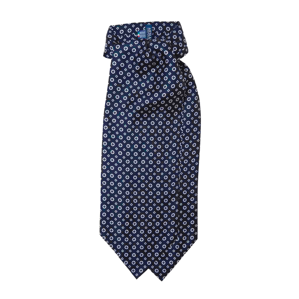 Navy Blue and Grey Pattern Silk Ascot Serà Fine Silk