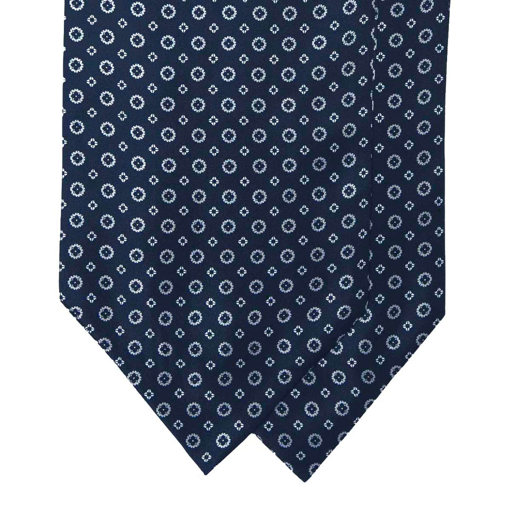 Navy Blue and Grey Pattern Silk Ascot Serà Fine Silk