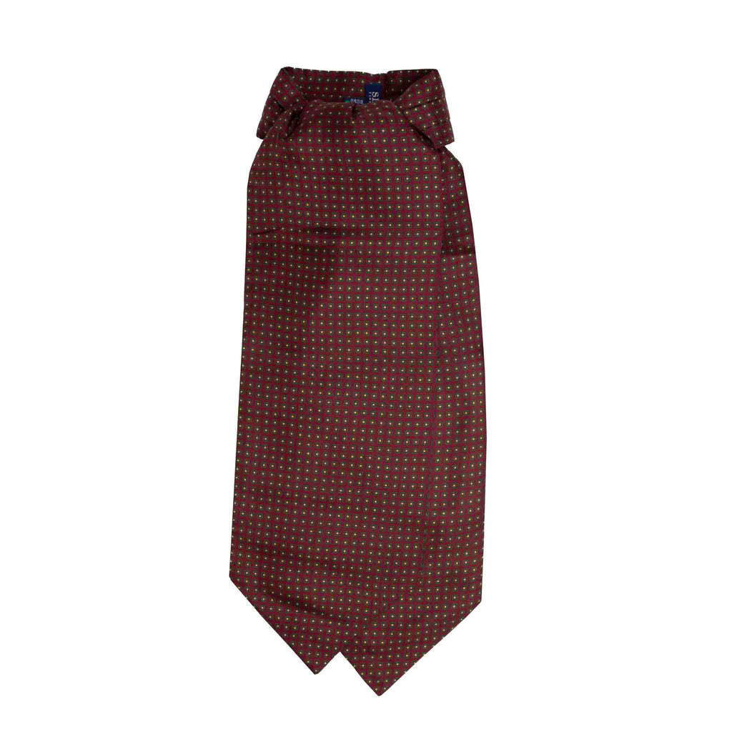 Burgundy with Green Squares Pattern Silk Ascot Serà Fine Silk