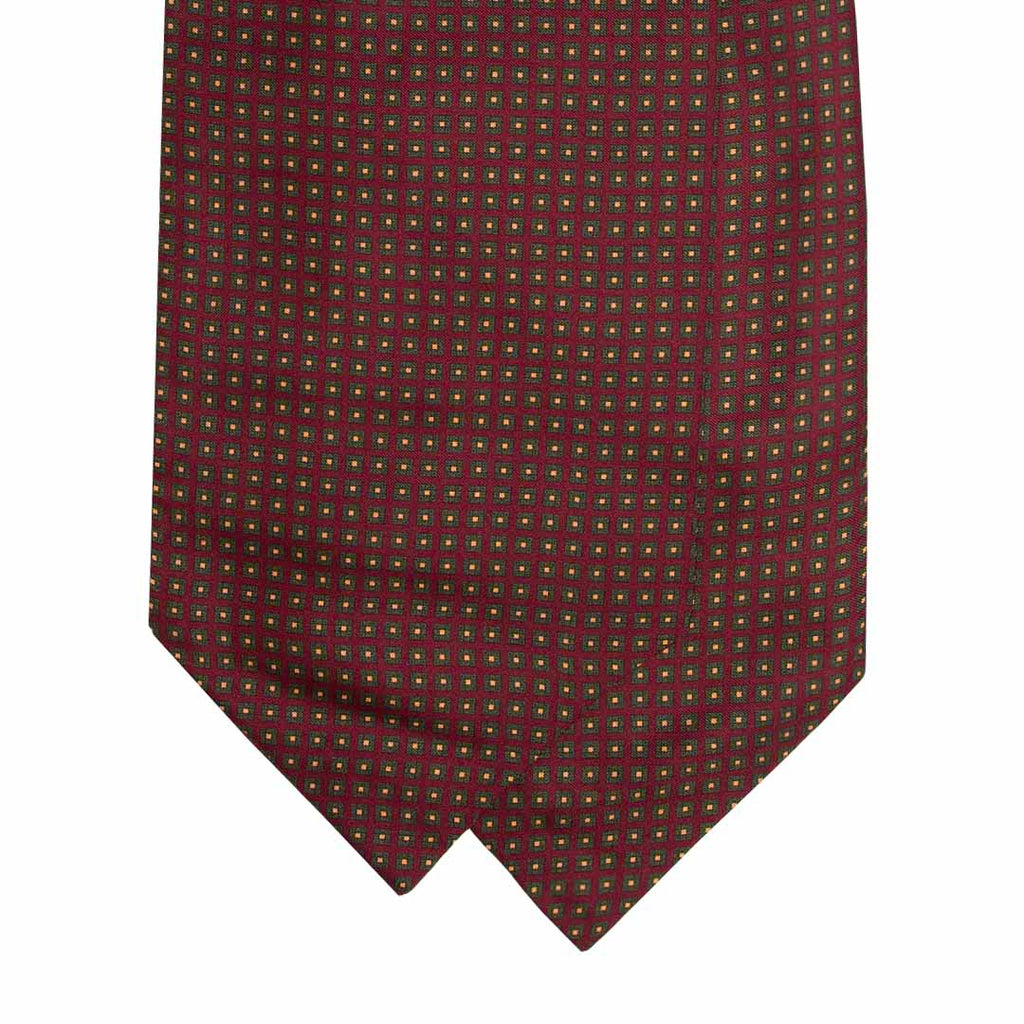 Burgundy with Green Squares Pattern Silk Ascot Serà Fine Silk