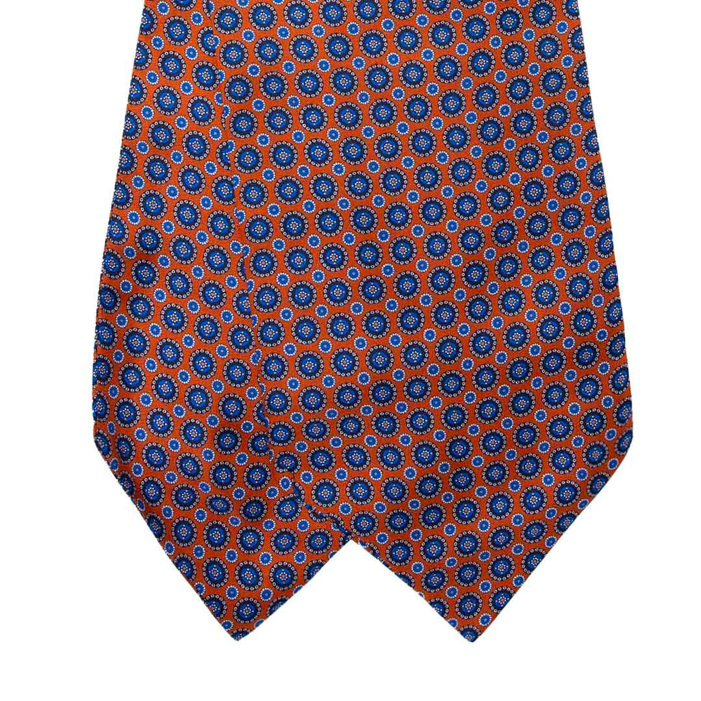 Orange with Blue Round Pattern Silk Ascot Serà Fine Silk