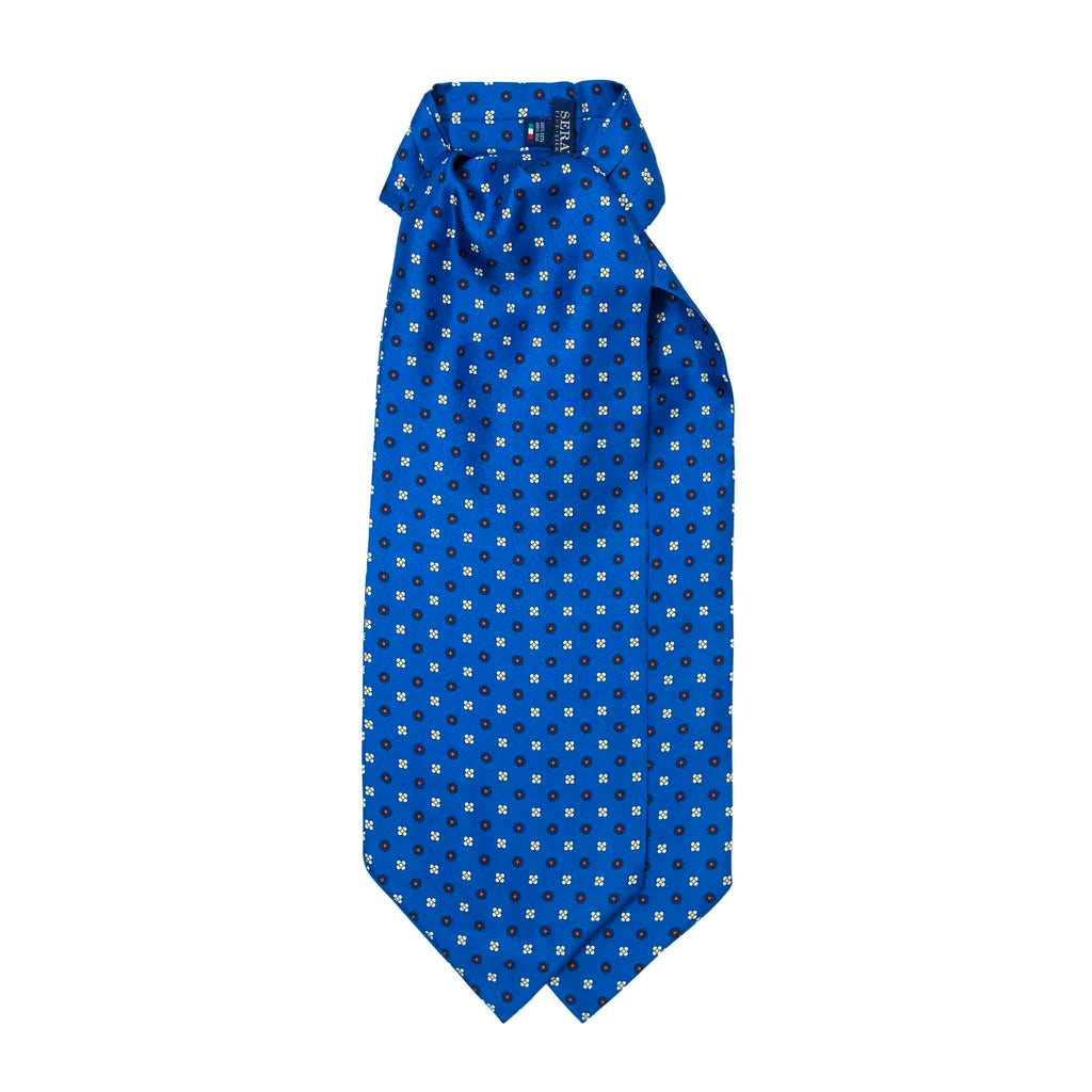 Light Blue Silk Ascot with Square Pattern Serà Fine Silk