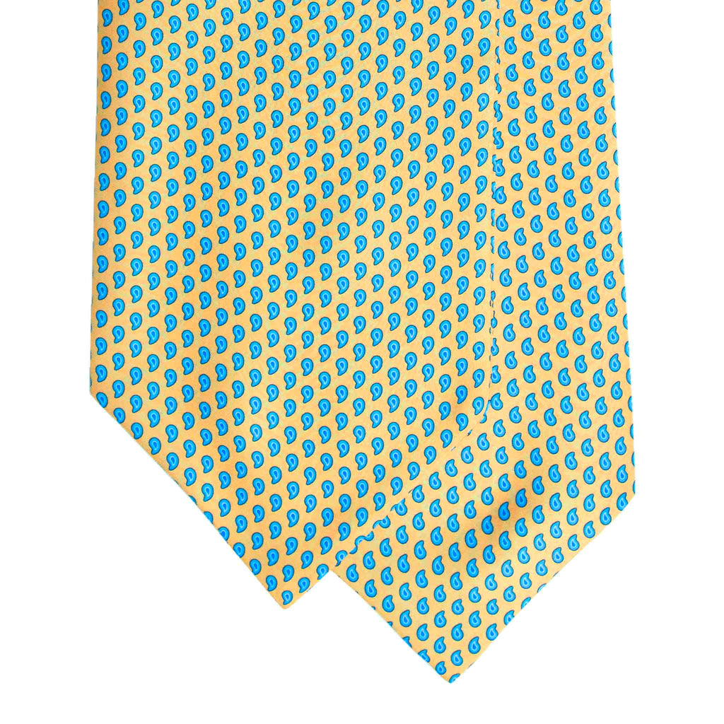 Yellow Silk Ascot with Small Blue Paisley Serà Fine Silk
