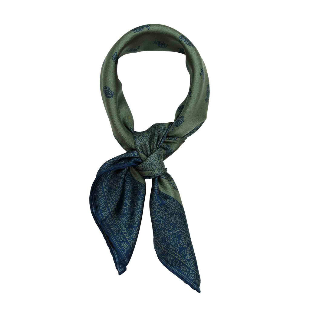 Paisley Green and Navy Silk Bandana Serà Fine Silk