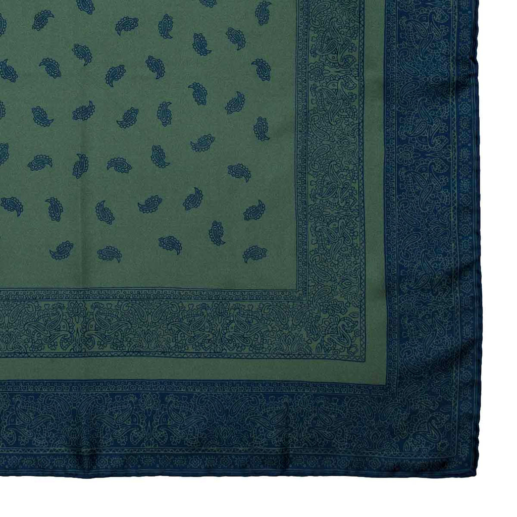 Paisley Green and Navy Silk Bandana Serà Fine Silk