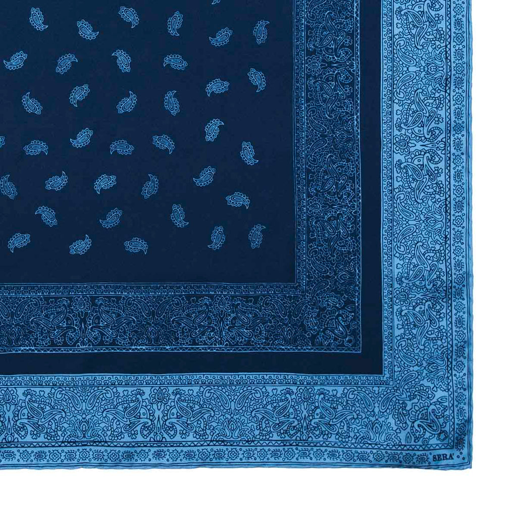 Paisley Blue and Light Blue Silk Bandana Serà Fine Silk