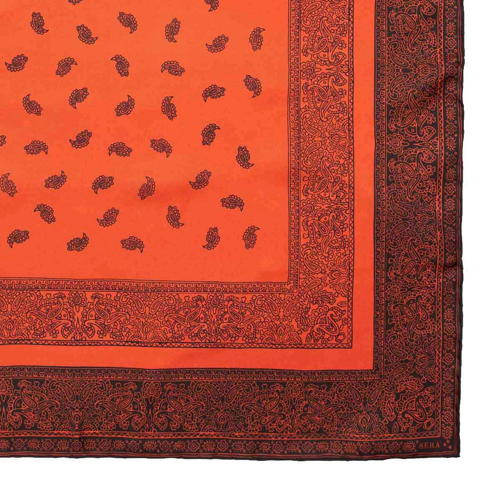 Paisley Orange and Brown Silk Bandana 