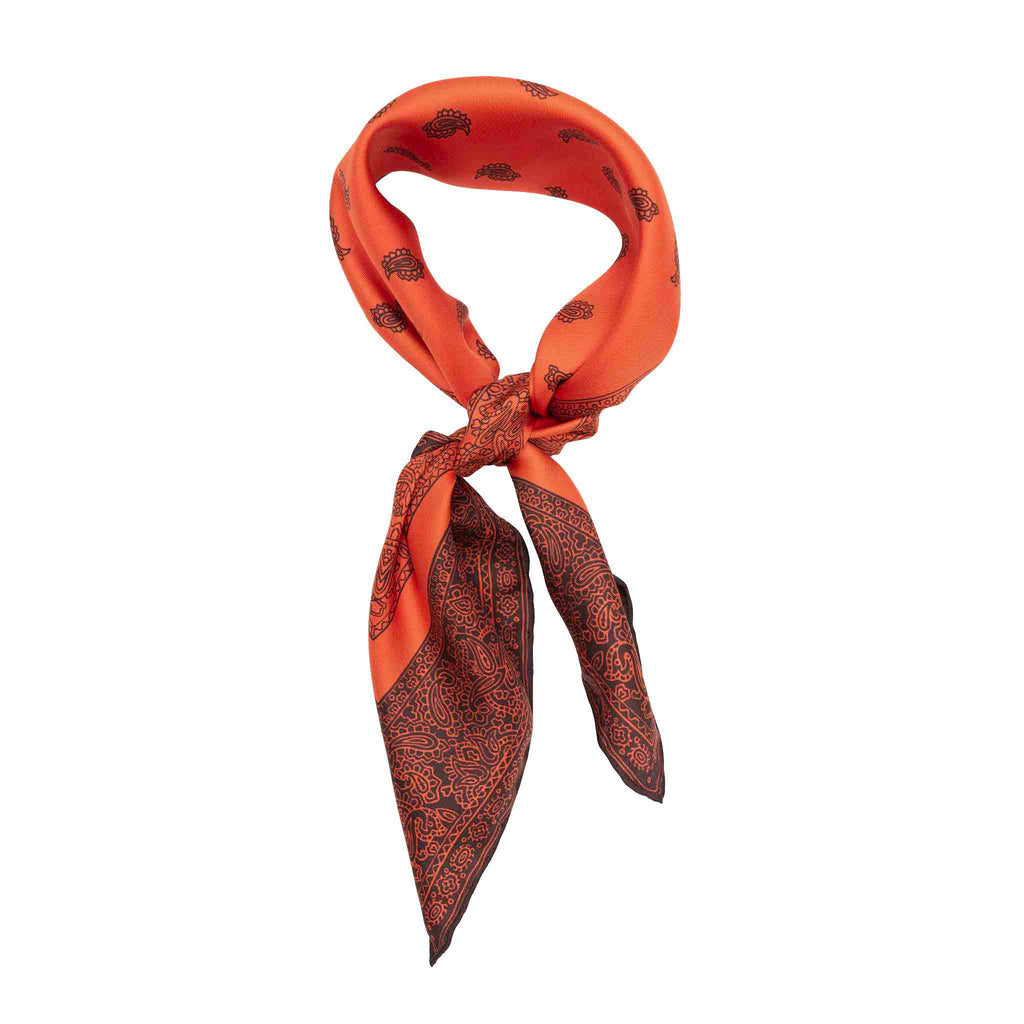 Paisley Orange and Brown Silk Bandana 