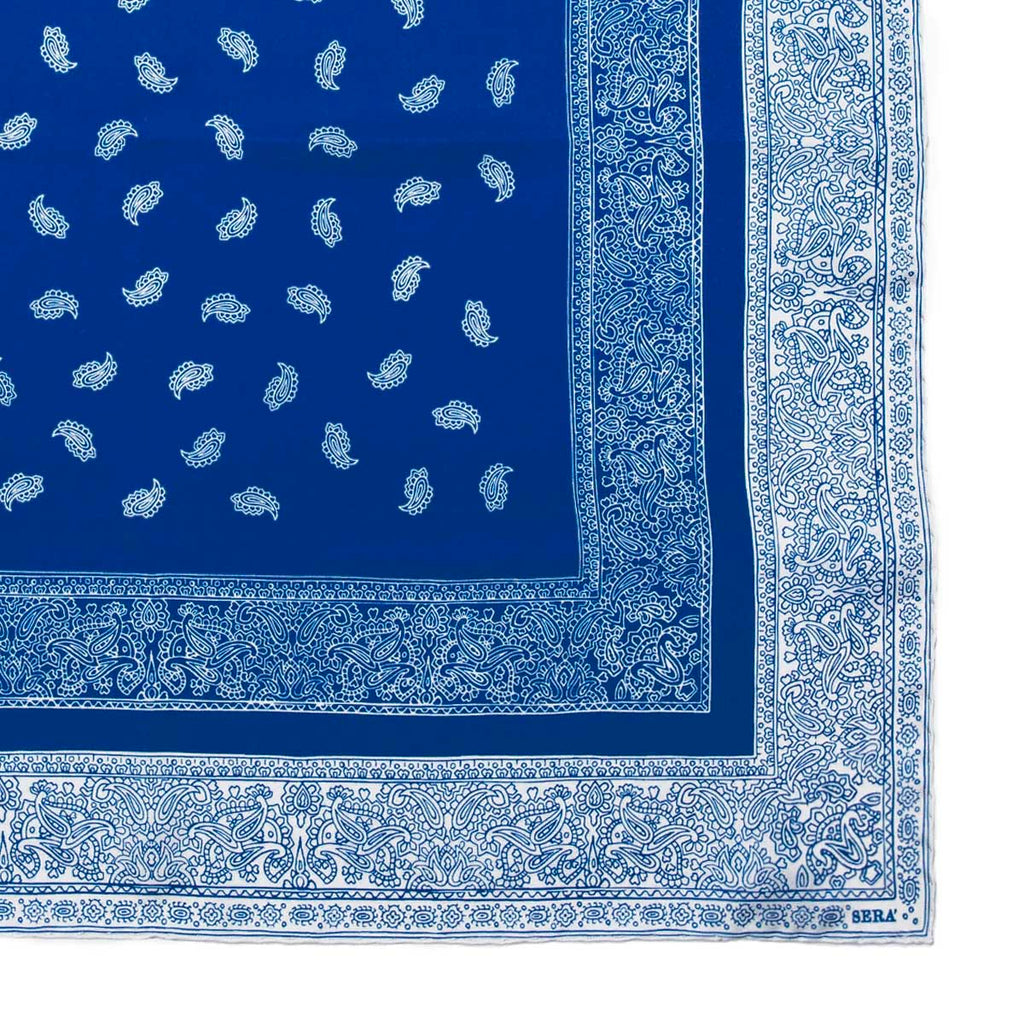 Paisley Royal Blue and White Silk Bandana Serà Fine Silk