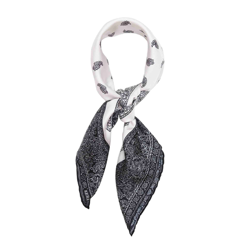 Paisley White and Black Silk Bandana Serà Fine Silk