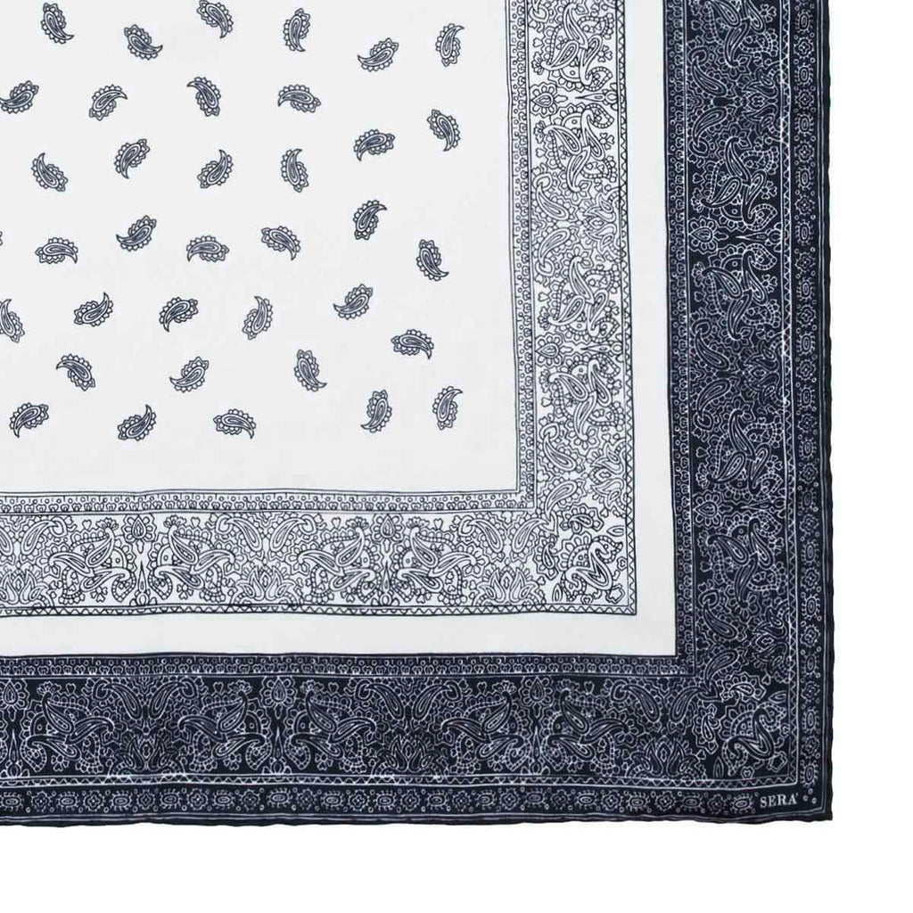 Paisley White and Black Silk Bandana Serà Fine Silk